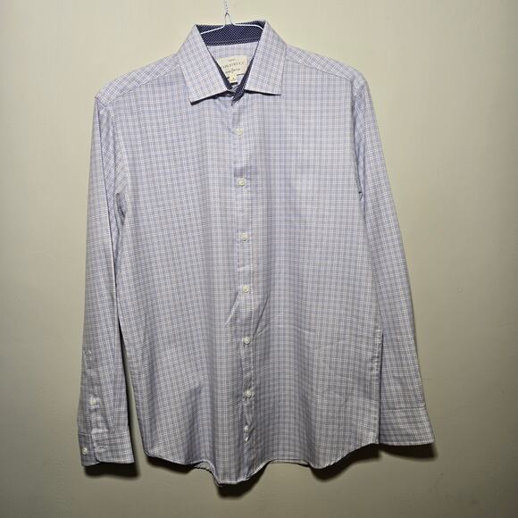 Con.struct Men's Blue Square Pattern 4-Way Stretch Dress Shirt (M) - Picture 1 of 5